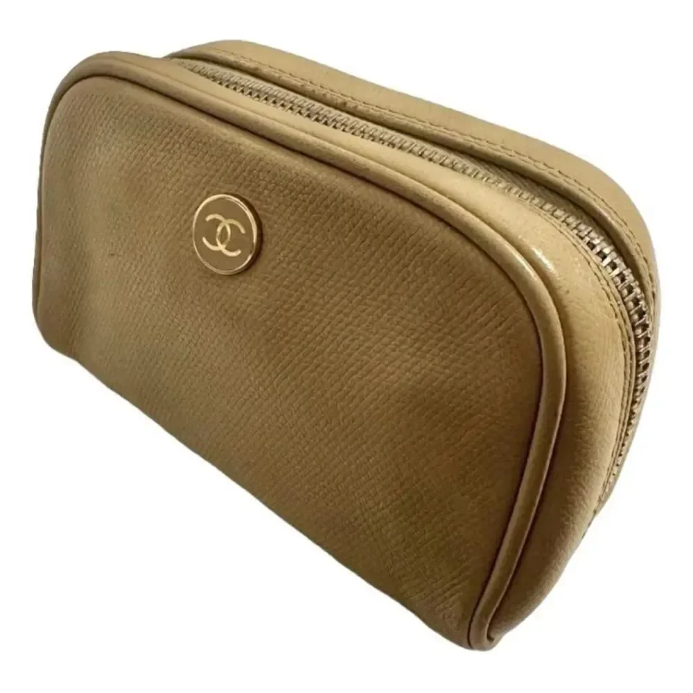 Chanel brown leather cosmetics bag